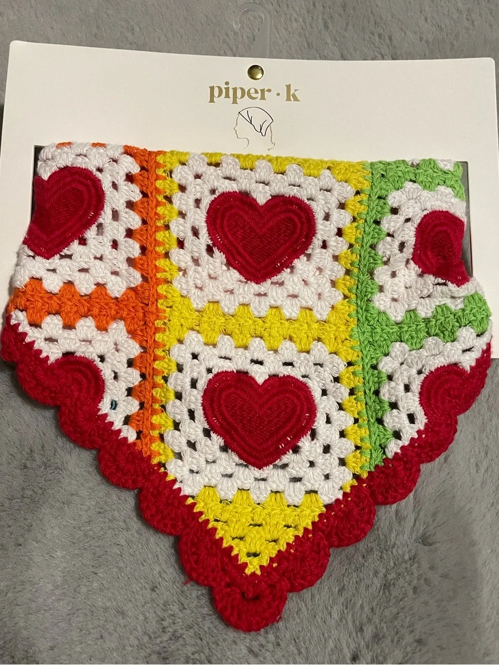 ❤️New Piper Multicolor Crochet Heart Accent Head Scarf